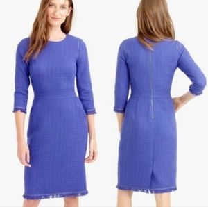 J.crew Blue Tweed 3/4 Fringe Sleeve Midi Dress; woman sz 12